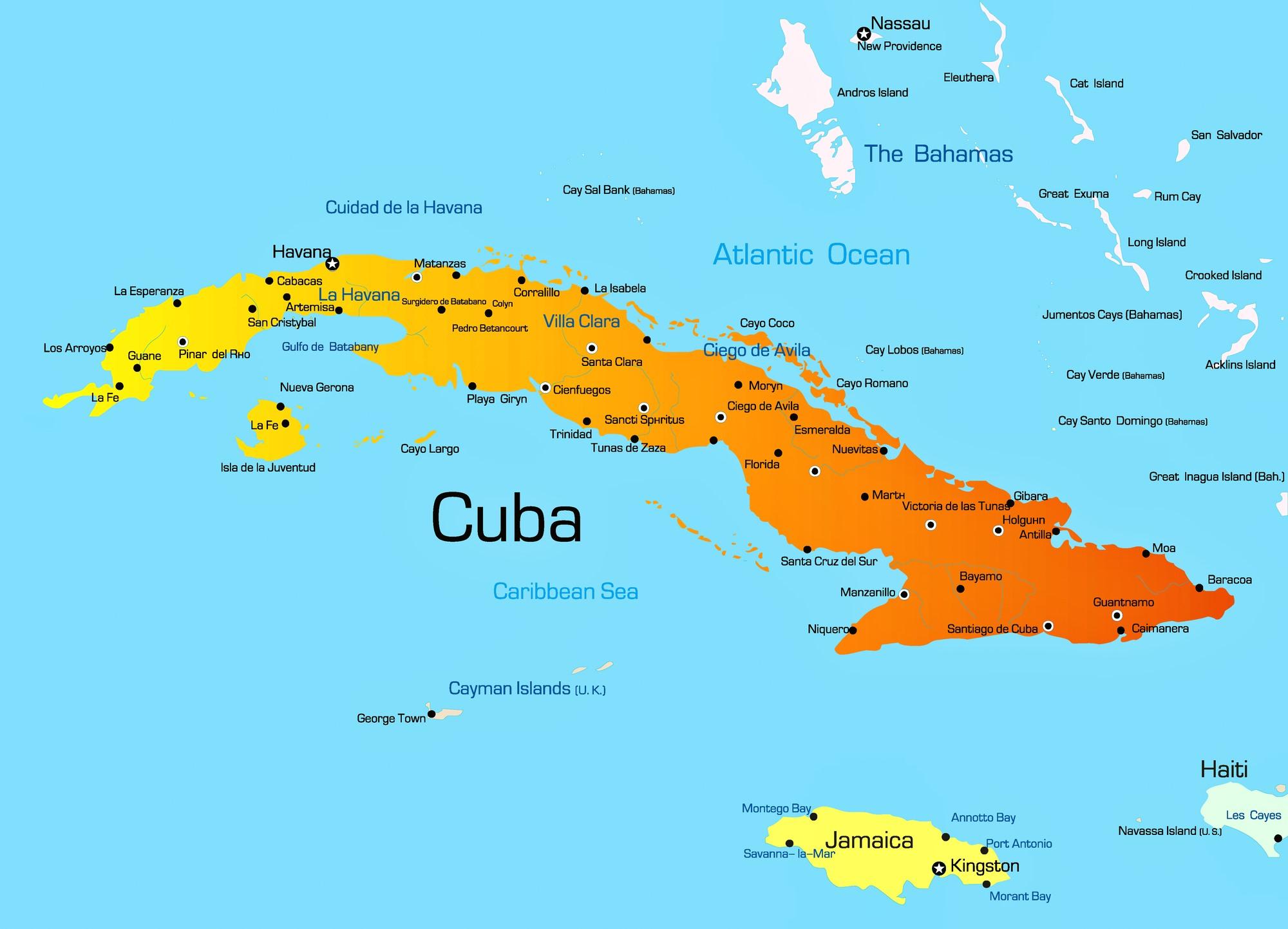 Map of Cuba cities: major cities and capital of Cuba